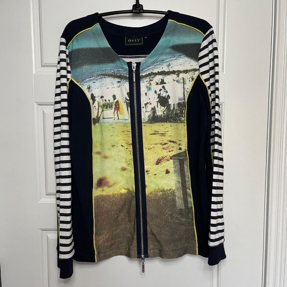 ORLY Women's Beach Print Full Front Zipper Viscose Blend Lightweight Jacket M - Picture 12 of 13
